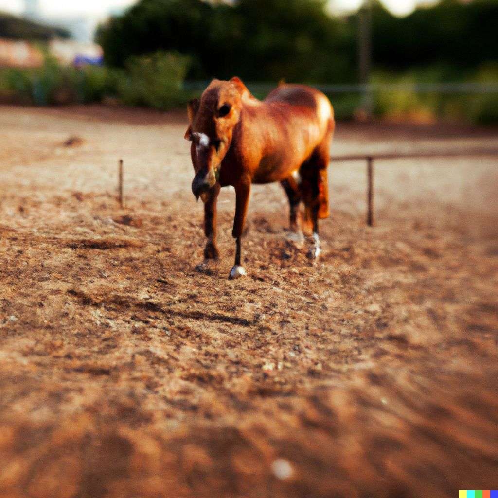 a horse, photograph, extreme tilt shift